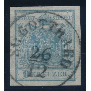1850 9kr HP I világos szürkéskék, lemezhibával / light greyish blue, with plate flaw St:GOTTHARD Certificate...