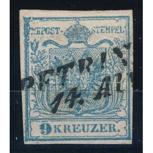 1850 9kr HP I szürkéskék, lemezhibával / greyish blue, with plate flaw PETRIN(IA) Certificate: Strakosch ...