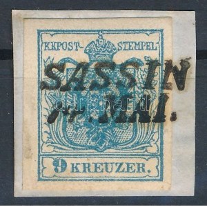 1850 9kr MP IIIb világos kék, szép szélekkel / light blue with nice margins. SASSIN Signed: Ferchenbauer. Certificate...