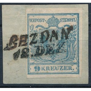 1850 9kr HP I szürkéskék, lemezhibával / greyish blue, with plate flaw BEZDAN Certificate...