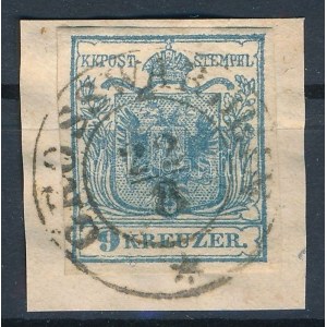 1850 9kr HP I szürkéskék, lemezhibával / greyish blue, with plate flaw GROSSWARDEIN Certificate...