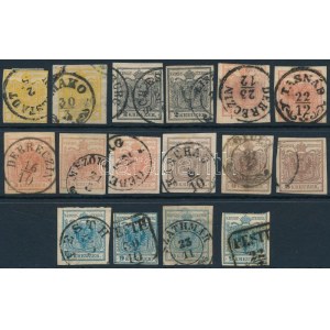 1850 16 db bélyeg közte sor, papír-, tipus-, színváltozatok, bélyegzések (min 80.000) / 16 stamps incl. varieties...