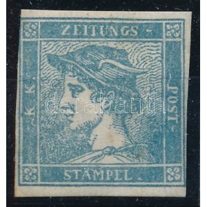 1851 Hírlapbélyeg világos szürkéskék Ib típus, bordázott papír / Newspaper stamp light greyish blue, type Ib...
