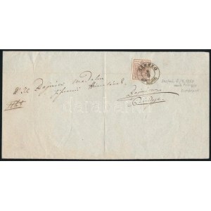 1850 6kr HP I. levélen, irattári hajtással / 6kr HP I folded on cover SÁRFEŐ (Gudlin 350 p)