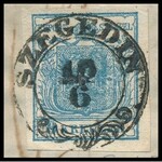 1851 9kr HP II b kiemelt középrésszel, balra lefelé tolódva, levélen / with shifted, highlighted middle part, on cover ...