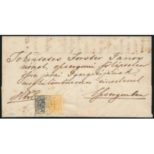 1853 1kr + 2kr lépcsős bérmentesítés hivatalos levélen / on official cover ARANYOS-MARÓTH - Esztergom ...