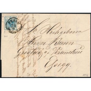 1856 9kr MP III lemezhibás bélyeg levélen / with plate flaw, on cover PESTH - Essegg