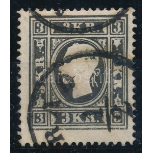 1858 3kr I. típus, fekete / black (A)RAD Certificate: Strakosch