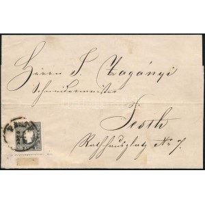 ca 1858 3kr fekete, helyi levélen / black, on local cover PESTH (Ferchenbauer 1.000,- EUR)