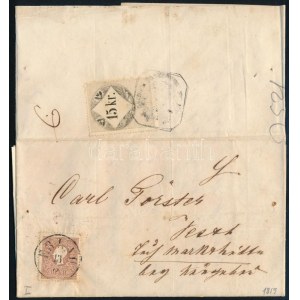 1859 10kr I levélen, a hátoldalon 15kr okmánybélyeggel / 10kr I on cover and 15kr fiscal stamp on the backside ERLAU ...