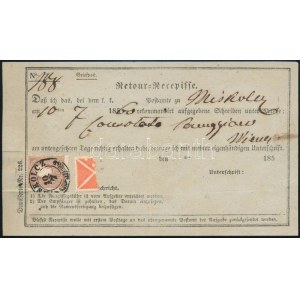 1860 Retour Recepisse 10kr bélyeggel (a (MI)SKOLCZ bélyegzés nem érinti a feladóvevény) ...