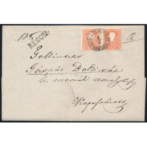 1860 Ajánlott levél 2 x 5kr + 10kr bérmentesítéssel / Registered cover with 2 x 5kr + 10kr franking SZÖLLÖSGYÖRÖK - ...