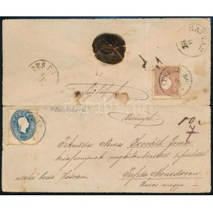 1861 1858-as 10kr és 1861-es 15kr vegyes bérmentesítés ajánlott levélen / 1858 10kr ...