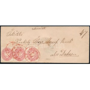 ~1864 Levél 3 x 5kr bérmentesítéssel / Cover with 3 x 5kr franking ovális piros / red PEST / RECOMANDIRT ...