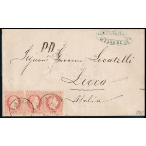 1868 3 x 5kr levélen Olaszországba / on cover SISSEK - Lecco