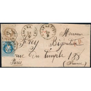 1868 10kr + 15kr levélen Párizsba / on cover to Paris NAGY KANIZSA