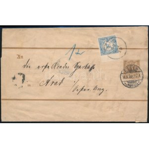 1890 Hírlapilleték bélyeg 3 Pfenning német díjjegyes címszalagon / Newspaper duty stamp on German PS-wrapper ARAD...