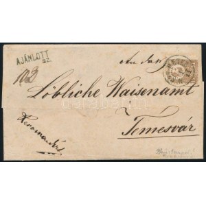 1871 Kőnyomat 15kr barna ajánlott levélen / Mi 5a on registered cover kék / blue N.SZ.PETER ...