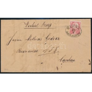 1873 5kr helyi ajánlott levélen + 3kr a hátoldalon, bontásnál kettétépve / 5kr on local registered cover ...
