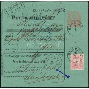 1875 1871-es 5kr díjjegyes postautalvány 1874-es 5kr vegyes bérmentesítéssel...
