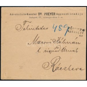 1882 5kr négyestömb ajánlott levélen, a jobb oldali bélyegek erősen elfogazva / 5kr block of 4 on registered cover...