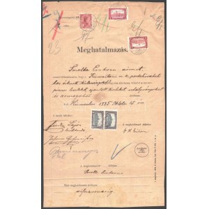 1885-ben kiállított Meghatalmazás az 1917-1921-es évekre bélyegekkel érvényesítve. RR! / Authorisation from 1881...