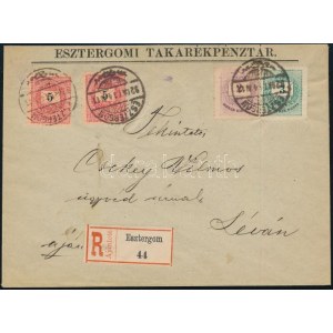 1892 Színesszámú 2kr és 3kr + Feketeszámú 2 x 5kr ajánlott levélen. Háromszínű ritka variáció! / 2kr, 3kr ...