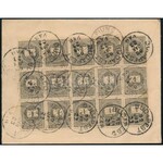1892 1kr 15-ös tömb ajánlott levélen / 1kr block of 15 on registered cover BUDAPEST / VÁR ...