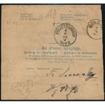 1893 Szállítólevél egy kosár dinnyéről, 3 x 1Ft bérmentesítéssel / Parcel card with 3 x 1Ft franking BUDAPEST ...