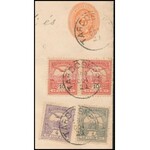 1900 5kr díjjegyes boríték Turul 1f, 4f és 2 x 10f kiegészítéssel ajánlott levélként (35f tarifahelyes) ...