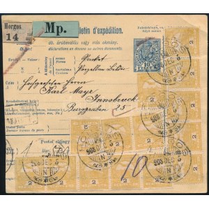1908 Szállítólevél 1906-os Turul 30 x 2f bérmentesítéssel Ausztriába küldve ...