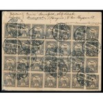 1908 Levél 32 bélyeges bérmentesítéssel Budapestről Athénba / Cover with 32 stamps to Athens
