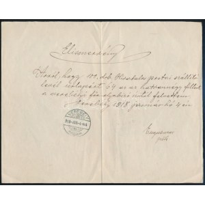 1918 Kézzel írt díjnyugta elismervény a verebélyi posta hivataltól 64f értékű szállítólevél űrlapról ...