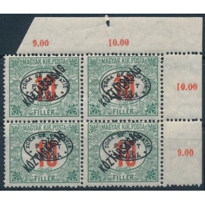 Debrecen I. 1919 Portó/Köztársaság 10f négyestömb (**40.000) / Mi P 13 block of 4. Signed...