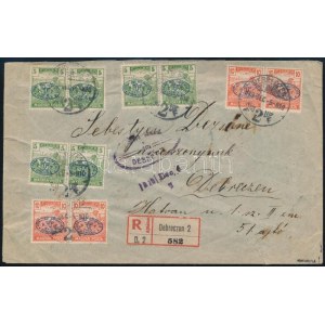 1919 Ajánlott helyi levél 10 db Debrecen I. bélyeggel, cenzúrázva / Registered local cover. Signed...