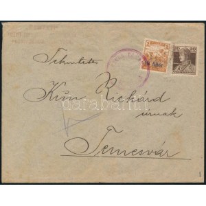 1919 Cenzúrázott helyi levél vegyes bérmentesítéssel / Censored local cover with mixed franking. Signed...