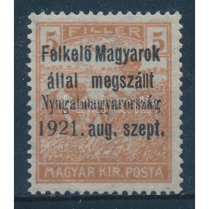 Nyugat-Magyarország I. 1921 Arató 5f próbanyomat / proof Signed: Bodor