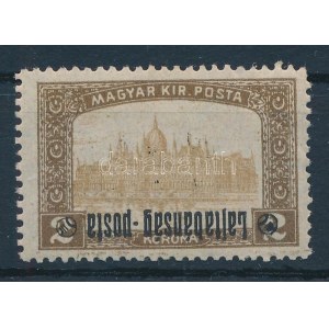 Nyugat-Magyarország III. 1921 Parlament 2K fordított felülnyomással. / with inverted overprint. Signed...