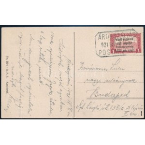 1921 Pinkafő képeslap Nyugat-Magyarország I. Parlament 1K bélyeggel bérmentesítve...