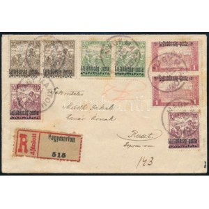 1921 Ajánlott levélen 8 db Nyugat-Magyarország III. bélyeg / 8 stamps on registered cover NAGYMARTON - Ruszt. Signed...