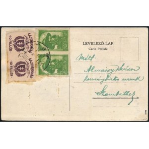 Nyugat-Magyarország VII 1921 vágott 10f pár + 20f pár képeslapon / Mi I-II imperforate pairs on postcard, Signed...
