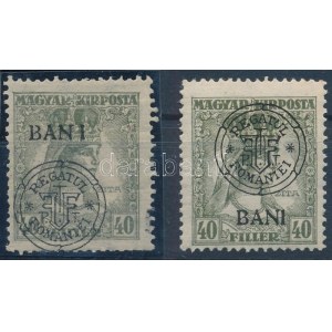 1919 Zita 40f elcsúszott felülnyomással + távol álló I + támpéldány / shifted overprint + plate variety. Signed...