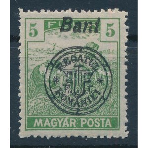 1919 Magyar Posta 5f kettős felülnyomással / with double overprint Signed: Bodor