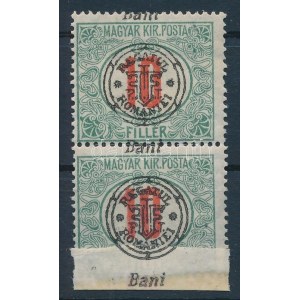1919 Portó 10f alsó ívszéli pár, ívbehajlás miatt az ívszél hátuljára került a felülnyomás. / Postage due pair...