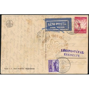 1933 Levelezőlap cserkész légiposta járattal továbbítva / Airmail postcard