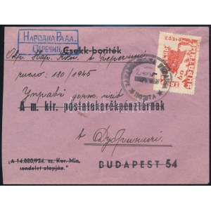 Kárpát-Ukrajna 1945 Mi 78 levélen Perecsenyről / on cover