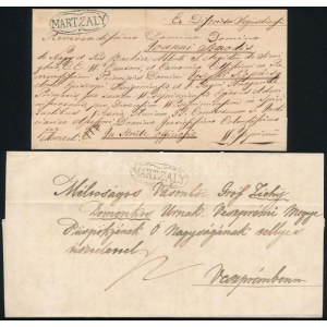 1841 2 db küldemény fekete és zöld MARTZALY bélyegzésekkel / 2 covers with green and black cancellation (HVF: 220 p...