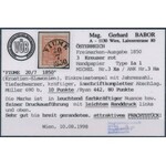 1850 3kr HP Ia1 élénk színű piros / bright red FIUME Certificate: Babor (Gudlin 200 p)