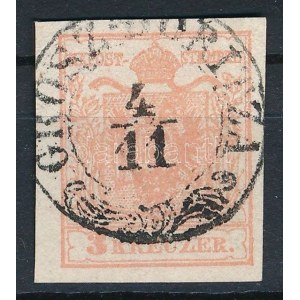 1850 3kr MP IIIb halványpiros / light red GROSZ-(G)ORITZA Certificate: Babor