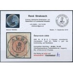 1850 3kr HP Ia1 élénkpiros, kivágáson / bright red, on cutting ALBA Certificate: Strakosch